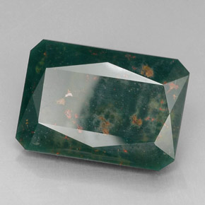 Pedra de sangue verde natural 21,75ct, corte esmeralda, opaco