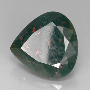 Pedra de Sangue verde manchado Natural 12.52ct, Formato de pêra, Opaco
