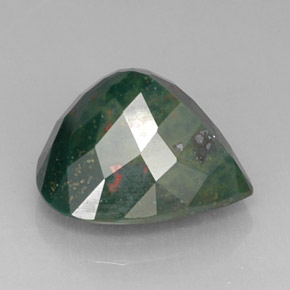 Pedra de Sangue verde manchado Natural 12.52ct, Formato de pêra, Opaco