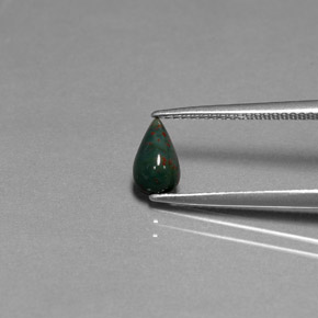 Pedra de Sangue verde manchado Natural 0.61ct, Formato de pêra, Opaco