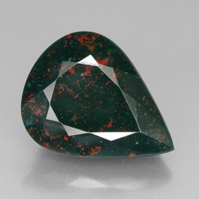 Pedra de sangue verde natural 31,14ct, formato de pêra, opaco