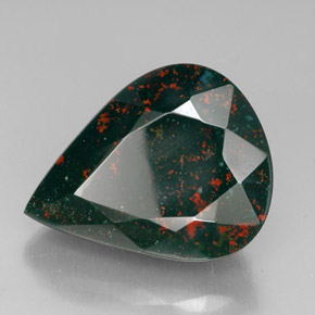 Pedra de sangue verde natural 31,14ct, formato de pêra, opaco