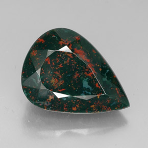Pedra de sangue verde natural 24,98ct, formato de pêra, opaco