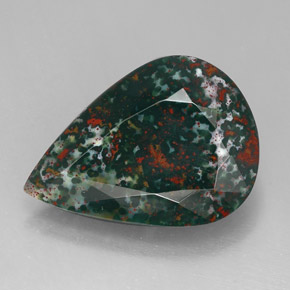 Pedra de sangue verde natural 24,33ct, formato de pêra, opaco