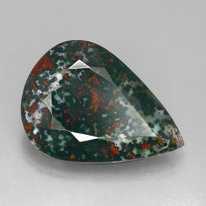 Pedra de sangue verde natural 24,33ct, formato de pêra, opaco