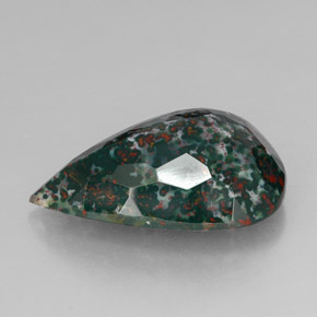 Pedra de sangue verde natural 24,33ct, formato de pêra, opaco