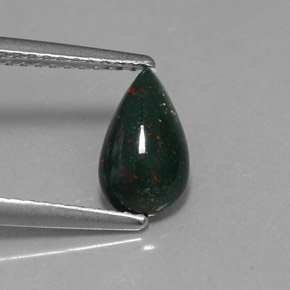 Pedra de sangue verde natural 0,82ct, formato de pêra, opaco