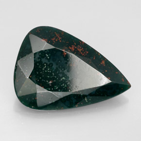 Pedra de sangue verde manchado natural 13,03ct, formato de pêra, opaco