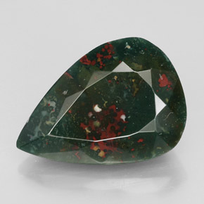 Pedra de sangue verde natural 10,96ct, formato de pêra, opaco