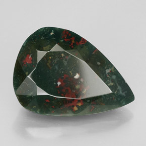 Pedra de sangue verde natural 10,96ct, formato de pêra, opaco