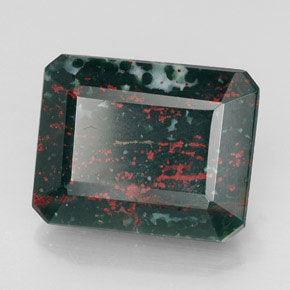 Pedra de sangue verde natural 9,74ct, corte esmeralda, opaco