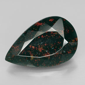 Pedra de sangue verde natural 11,42ct, formato de pêra, opaco