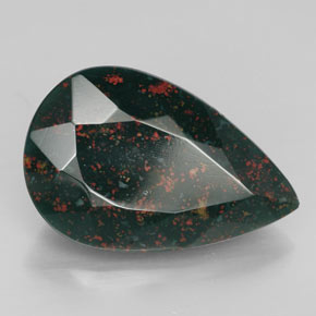 Pedra de sangue verde natural 11,42ct, formato de pêra, opaco