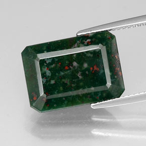 Pedra de sangue verde natural 8,39ct, corte esmeralda, opaco