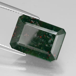 Pedra de sangue verde natural 8,39ct, corte esmeralda, opaco