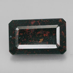 Pedra de sangue verde natural 15,14ct, corte esmeralda, opaco