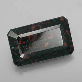 Pedra de sangue verde natural 15,14ct, corte esmeralda, opaco