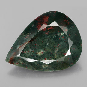 Pedra de Sangue verde manchado Natural 21.53ct, Formato de pêra, Opaco