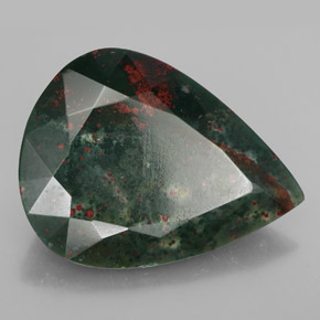 Pedra de Sangue verde manchado Natural 21.53ct, Formato de pêra, Opaco