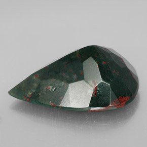 Pedra de Sangue verde manchado Natural 21.53ct, Formato de pêra, Opaco
