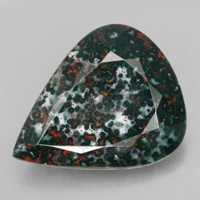 Pedra de sangue verde natural 17,28ct, formato de pêra, opaco