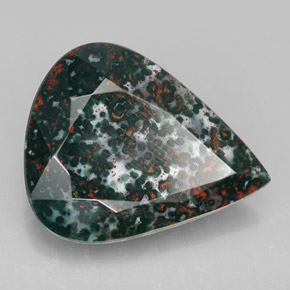 Pedra de sangue verde natural 17,28ct, formato de pêra, opaco
