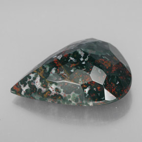 Pedra de sangue verde natural 17,28ct, formato de pêra, opaco