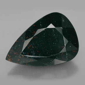 Pedra de sangue verde natural 31,74ct, formato de pêra, opaco