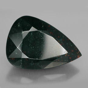 Pedra de sangue verde natural 31,74ct, formato de pêra, opaco