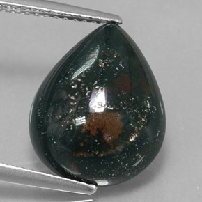 Pedra de sangue verde natural 6,59ct, formato de pêra, opaco