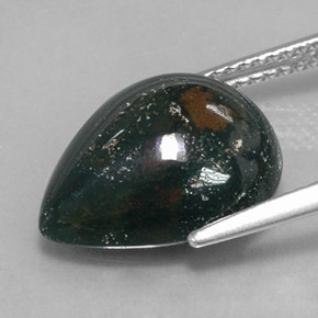 Pedra de sangue verde natural 6,59ct, formato de pêra, opaco