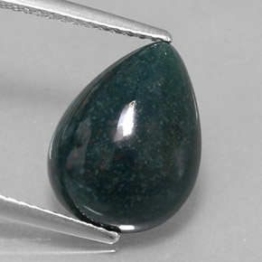 Pedra de sangue verde natural 5,23ct, formato de pêra, opaco