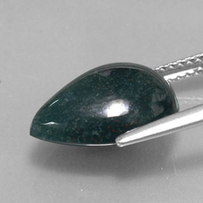 Pedra de sangue verde natural 5,23ct, formato de pêra, opaco