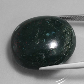 Pedra de sangue verde natural 34,59ct, corte oval, opaco