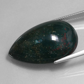 Pedra de sangue verde natural 33,97ct, formato de pêra, opaco