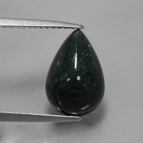 Pedra de Sangue verde manchado Natural 2.83ct, Formato de pêra, Opaco