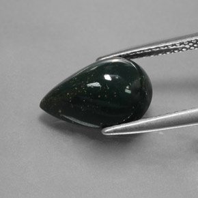 Pedra de Sangue verde manchado Natural 2.83ct, Formato de pêra, Opaco