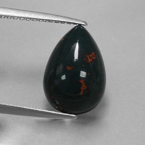 Pedra de sangue verde natural 3,23ct, formato de pêra, opaco