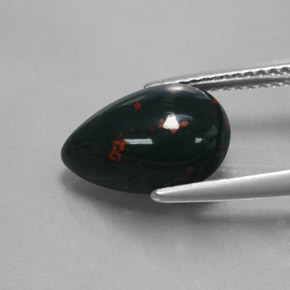 Pedra de sangue verde natural 3,23ct, formato de pêra, opaco