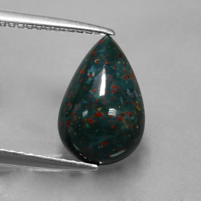 Pedra de sangue verde natural 2,70ct, formato de pêra, opaco