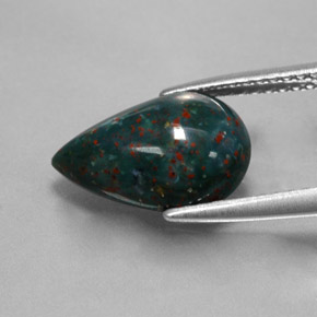 Pedra de sangue verde natural 2,70ct, formato de pêra, opaco