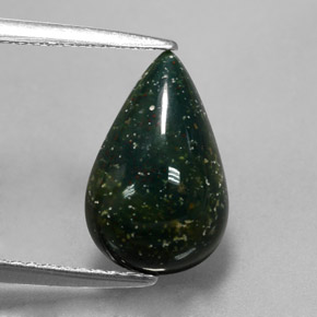 Pedra de sangue verde natural 2,73ct, formato de pêra, opaco