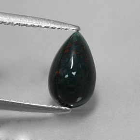 Pedra de Sangue verde manchado Natural 1.23ct, Formato de pêra, Opaco
