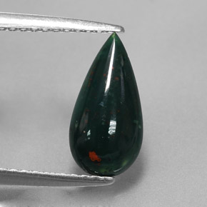 Pedra de sangue verde natural 1,07ct, formato de pêra, opaco