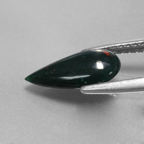 Pedra de sangue verde natural 1,07ct, formato de pêra, opaco