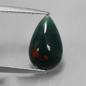 Pedra de Sangue verde manchado Natural 1.18ct, Formato de pêra, Opaco