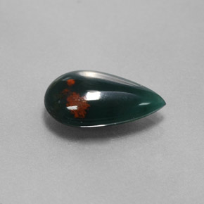 Pedra de Sangue verde manchado Natural 1.18ct, Formato de pêra, Opaco