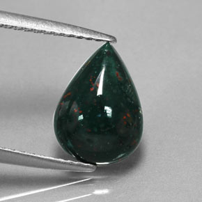 Pedra de Sangue verde manchado Natural 1.84ct, Formato de pêra, Opaco