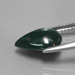 Pedra de Sangue verde manchado Natural 1.84ct, Formato de pêra, Opaco