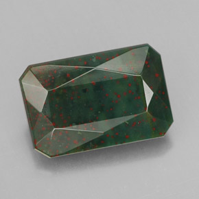 Pedra de Sangue verde manchado Natural 5.52ct, Corte Esmeralda, Opaco